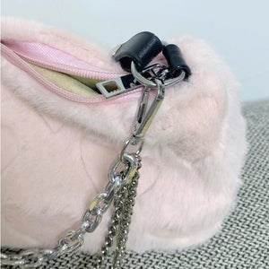 Harajuku Kawaii Aesthetic Coquette Y2K Jirai Kei Baby Pink Heart Fur Shoulder Bag