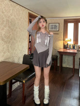womens aesthetic outfit ultrafeminine coquette dollette clothes with bows balletcore off the shoulder top gray
