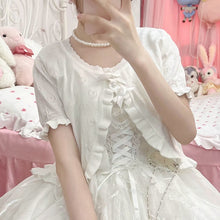 Harajuku Sweet Lolita Coquette Dollette Baby Pink Pointelle Heart Short Sleeve Cardigan