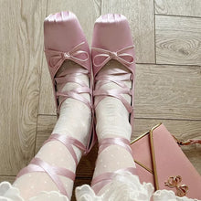 balletcore pink satin shoes with laces