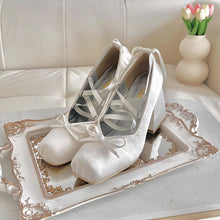 bridal shoes aesthetic white satin chunky heel satin shoes