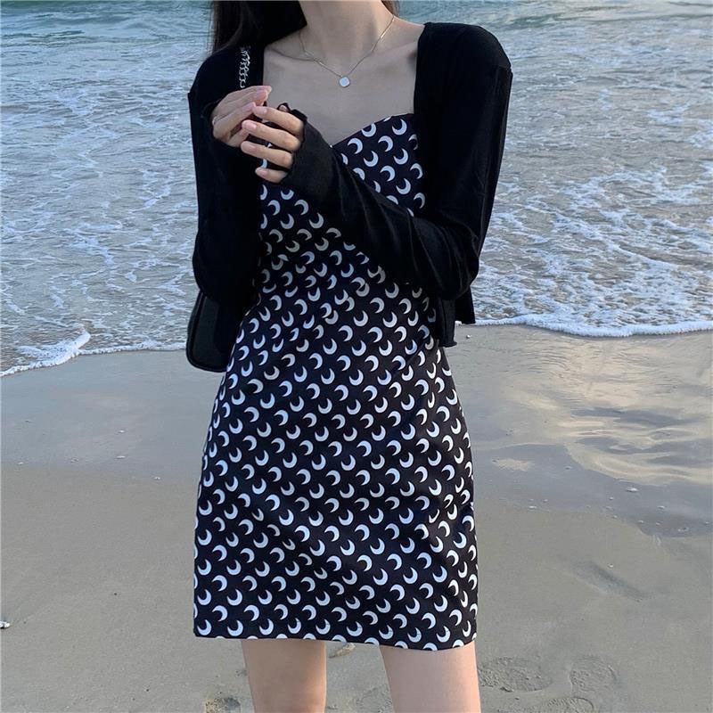 Korean Aesthetic Blackpink Moon Print Summer Mini Dress – The Kawaii Factory