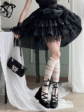 gothic lolita black chunky heel satin platform shoes