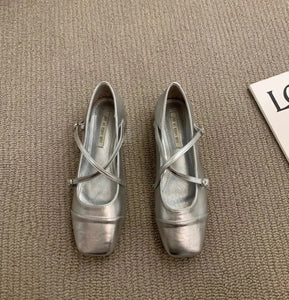 womens mary jane shoes silver ballet flats 