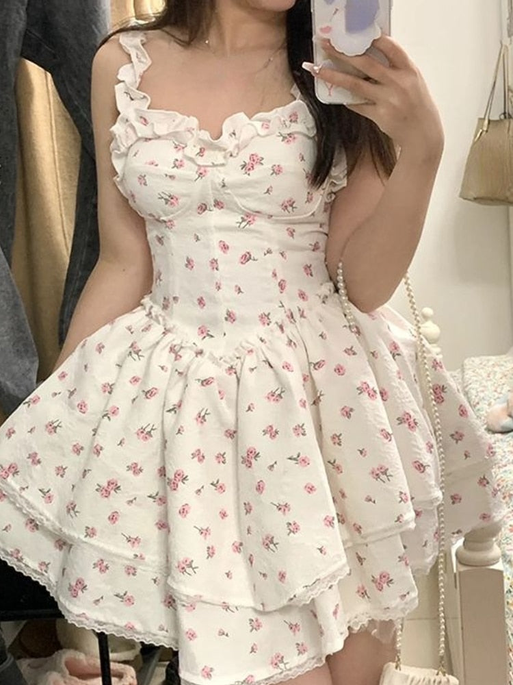 Aesthetic Coquette Dollette Floral Corset Dress The Kawaii Factory Aesthetic Coquette Dollette Floral Corset Dress The Kawaii Factory