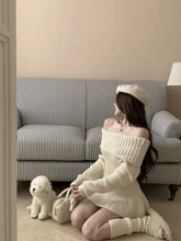 fashion dress korean style fall winter off the shoulder jumper dress white