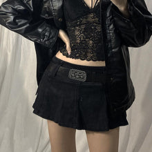 rockstar girlfriend aesthetic fashion punk rock goth y2k low rise black mini skirt