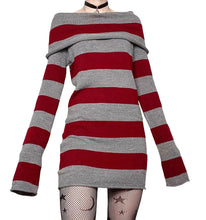 womens 90s grunge knit red striped sweater dress short