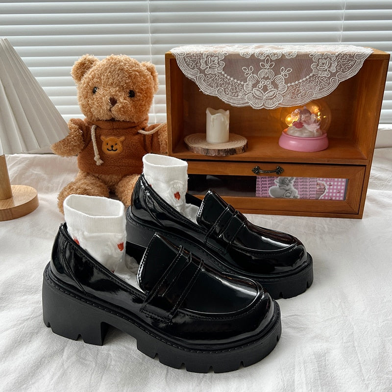 Korean Aesthetic Dark Academia Chunky Platform Loafers – The