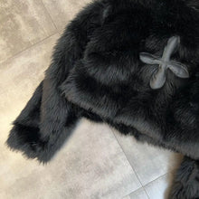 womens aesthetic fashion black faux fur short jacket