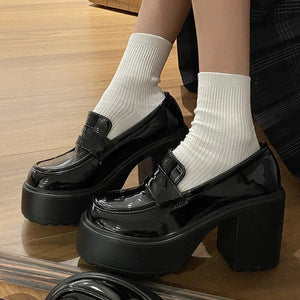 womens aesthetic gyaru shoes JK Japanese school uniform cosplay high heel platform loafers