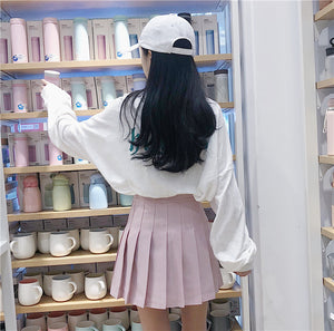 womens aesthetic outfits kawaii korean fashion light pink tennis skirt high waisted skirt with pleats