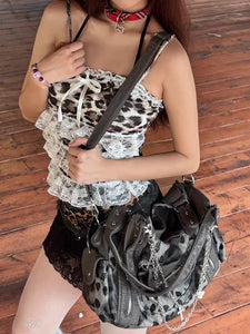 womens aesthetic outfits y2k gyaru animal print leopard cheetah purse crossbody bag