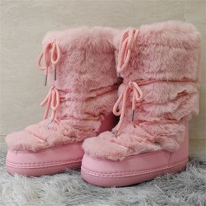 womens aesthetic shoes winter boots with fur pink snow boots