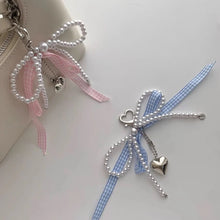 womens bag charms ribbon pearls heart charm pendant keychain