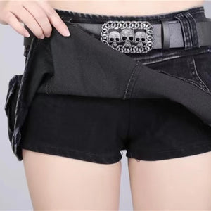 womens gothic black mini skirt with shorts underneath