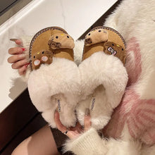 womens coquette slippers brown fur trim hello kitty sandals