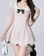 womens coquette stye clothing pink mini dress with black bows