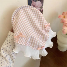womens cute fashion coquette aesthetic cottage core pink gingham head scarf