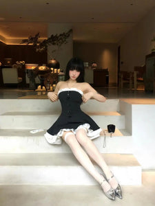 womens dark coquette outfits korean fashion strapless black mini dress with bows