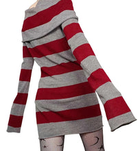 womens emo goth y2k 90s grunge rock aesthetic long sleeve striped knit sweater dress red