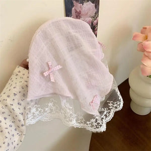 womens girly coquette shoujo girl aesthetic pink triangle headscarf with bows