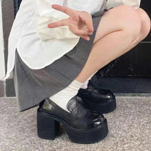 womens gyaru fashion outfit kogal JK school uniform chunky platform high heel loafers shoes 