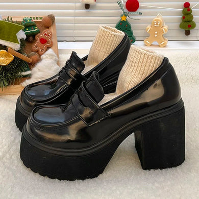 womens gyaru shoes kogal Japanese JK school uniform cosplay high heel loafers black