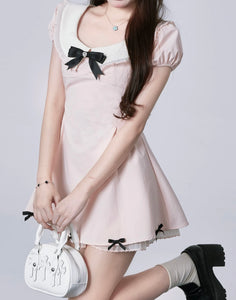 womens jirai kei fashion kawaii korean girly style light pink short dress with bow