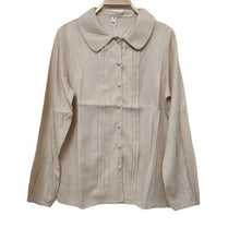 womens light academia clothes beige peter pan collar blouse shirt