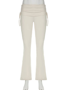 womens y2k aesthetic clothes low rise flare yoga pants beige off white