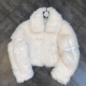 womens y2k aesthetic clothes winter coquette white cropped fur jacket 