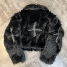 womens y2k aesthetic fashion gothic black cropped fur jacket