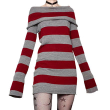 womens y2k aesthetic goth emo 90s grunge striped off shoulder sweater dress 