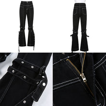 Harajuku Korean Fashion Y2K High Waist White Stitch Black Flared Jeans Bell Bottom Jeans