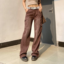 Harajuku Korean Fashion Y2K High Waist Acid Wash Brown Cargo Pants Wide Jeans