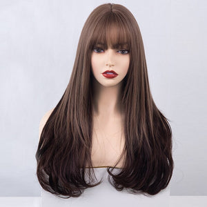 Korean Style Kpop Idol Wig Cosplay Synthetic Wig Brown Black Ombre Straight Long Wig
