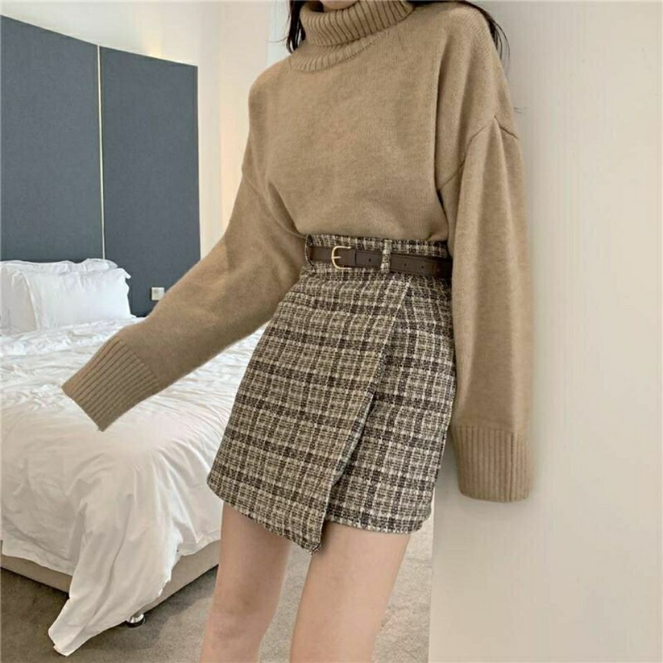 Harajuku Korean Fashion Light Academia Aesthetic Tweed Wrap Skirt with ...