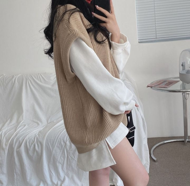 The Kawaii Factory Japanese Korean Style Soft Girl Beige Oversized Knit Sweater Dress White / M