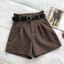 Korean Fashion Dark Academia Aesthetic Shorts with Belt and Chain (Brown/Beige/Black)