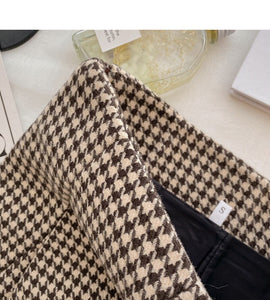 Harajuku Korean Style Dark Academia Aesthetic High Waist Houndstooth Pattern Plaid Skirt (Brown/Black)