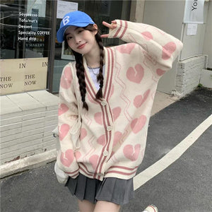 Harajuku Japanese Fashion Oversized Broken Heart Knit Cardigan