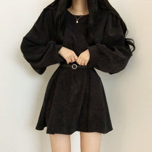 Harajuku Korean Fashion Corduroy Mini Dress with Belt (Black)