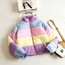 kawaii clothes multicolor pastel puffer jacket for women
