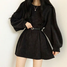 Harajuku Korean Fashion Corduroy Mini Dress with Belt (Black)