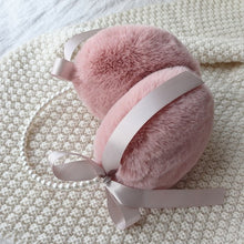 coquette aesthetic pink fur earmuffs with pearl headband