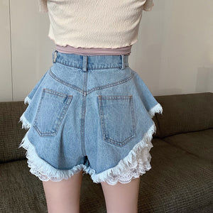 womens aesthetic clothes brands jean shorts with lace