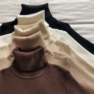 Korean Fashion Casual Plain Rib Knit Turtleneck (17 Colors)