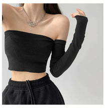 Korean Fashion Sexy Off Shoulder Tube Top Bodysuit with Sleeves (Black/White/Gray)