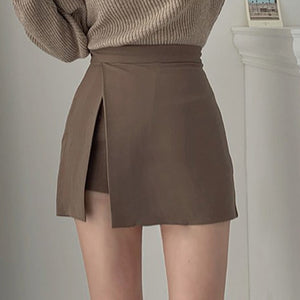 Harajuku Korean Style Neutral Color Side Slit Mini Skort (Brown/Beige/Black)